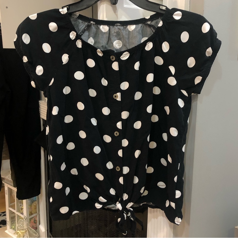 Wonder Nation Girls Polka Dot Short Sleeve Tie Blouse Shirt Top